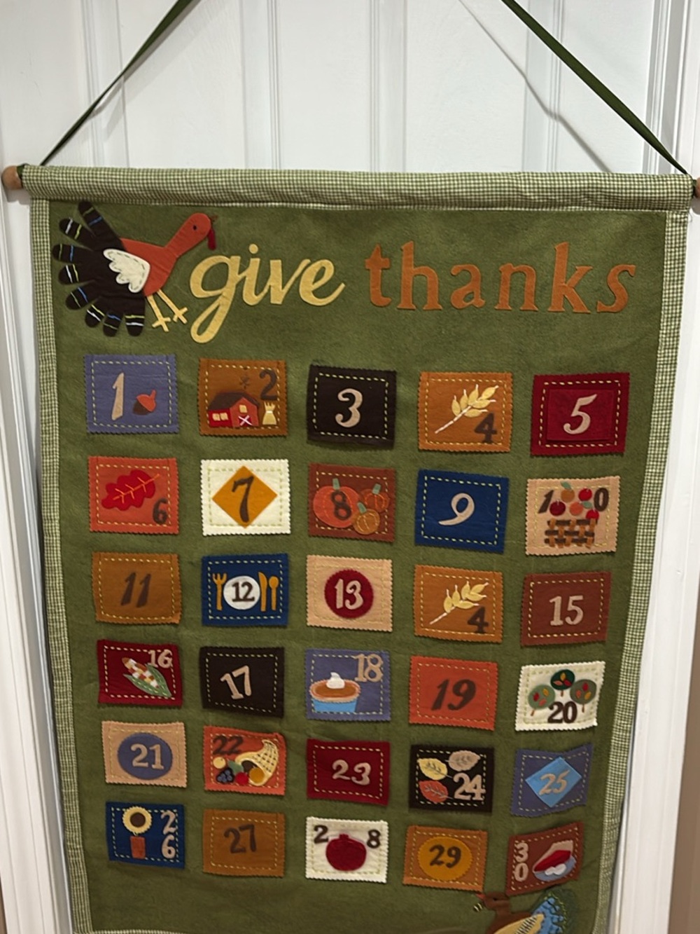 Give Thanks Green Holiday Advent Wall Hanging by pottery barn